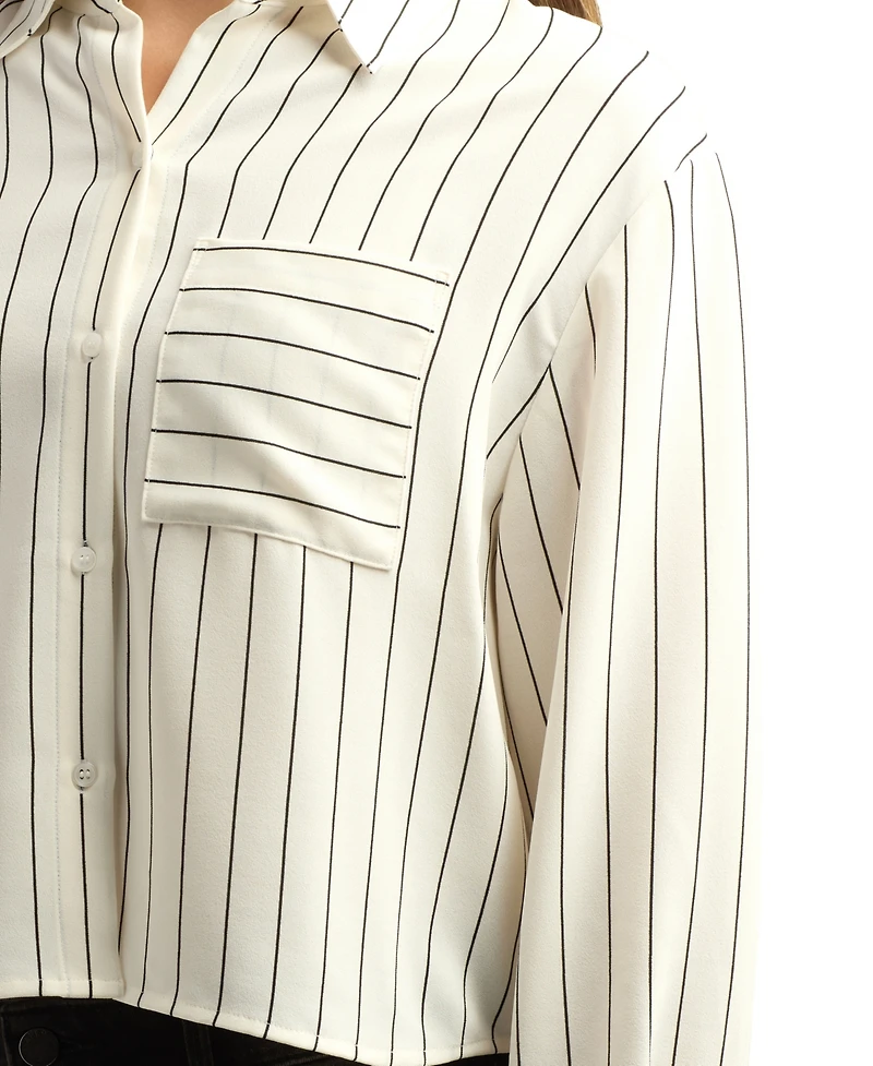 Bcx Juniors Stripe Long-Sleeve Button-Front Top
