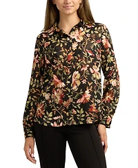 Bcx Juniors Printed Burnout Button-Front Long-Sleeve Top