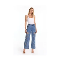 The Noli Shop Womens Zenya Crystal High Rise Jean - Medium Blue