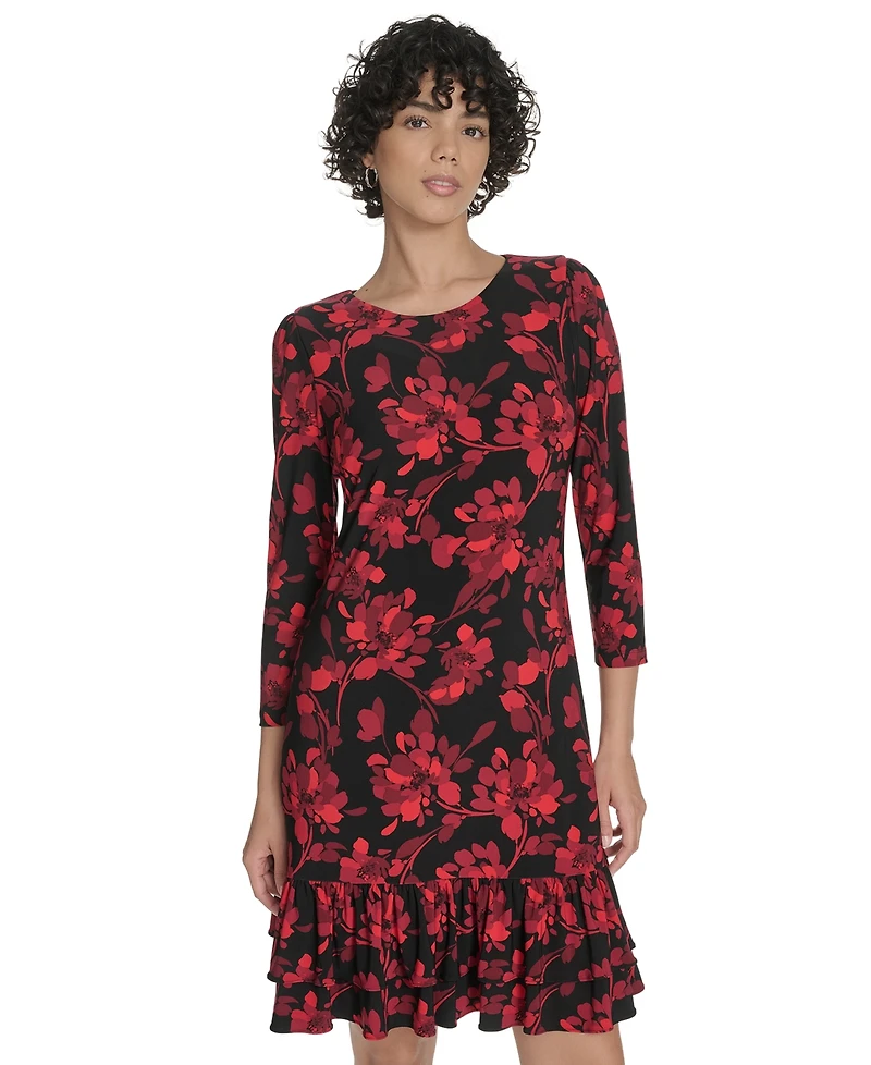 Tommy Hilfiger Women's 3/4-Sleeve Ruffle Hem Dress