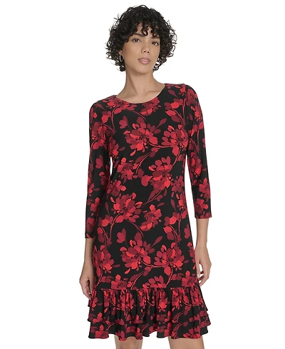 Tommy Hilfiger Women's 3/4-Sleeve Ruffle Hem Dress