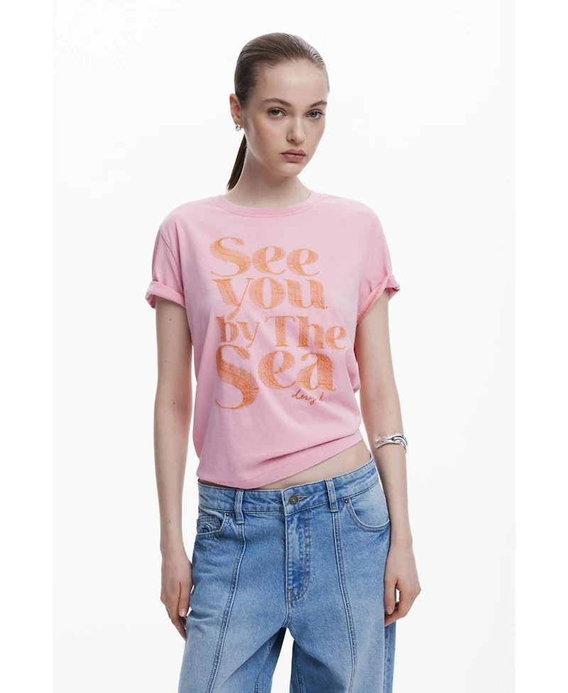 Desigual Women's Pink message T-shirt