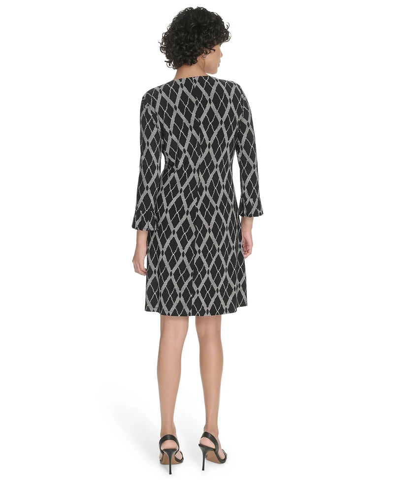 Tommy Hilfiger Women's Pleat Cuff Lacross Argyl Dress