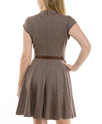 Taylor Women's Belted Jacquard A-Line Dress
