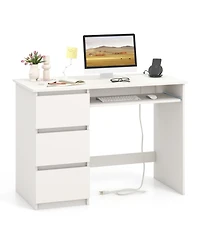Mecale Computer Desk with Power Outlet Keyboard Tray and 3 Large Drawers