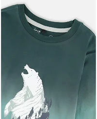 Deux par Toddler Boys Long Sleeve Cotton Gradient Jersey Tee Bottle Green - Toddler|Child