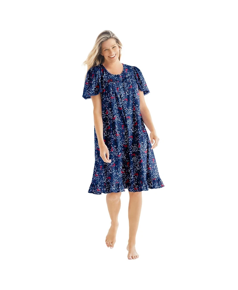 Dreams & Co. Plus Size Short Floral Print Cotton Gown