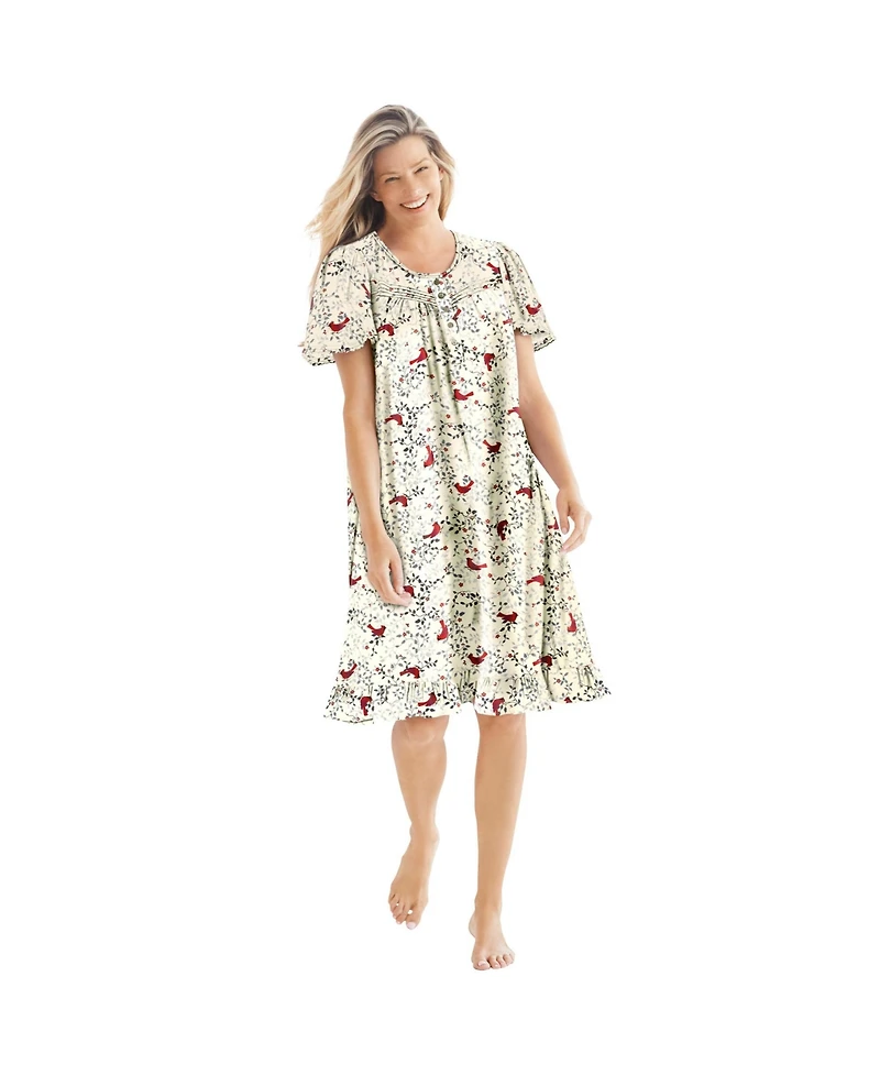 Dreams & Co. Plus Short Floral Print Cotton Gown