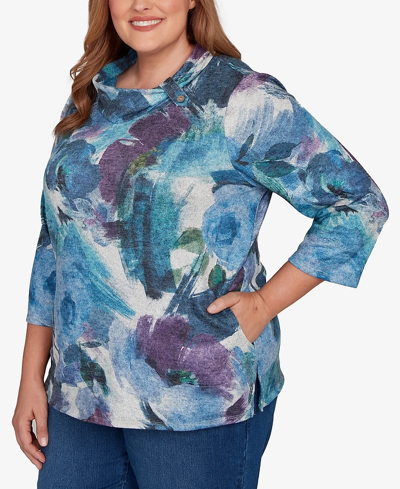 Alfred Dunner Plus Classic Floral Brushstroke Mock Neck Top