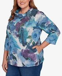 Alfred Dunner Plus Classic Floral Brushstroke Mock Neck Top