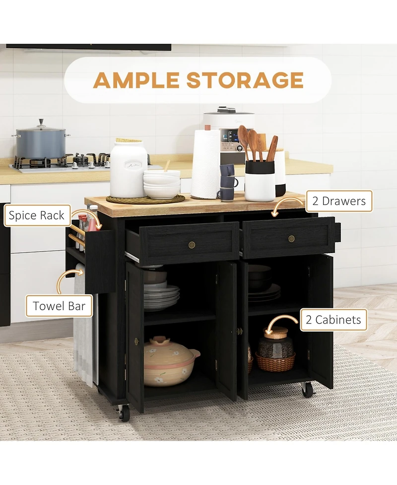 Halifax North America Black Kitchen Island Cart: Rubberwood Top, Spice Rack