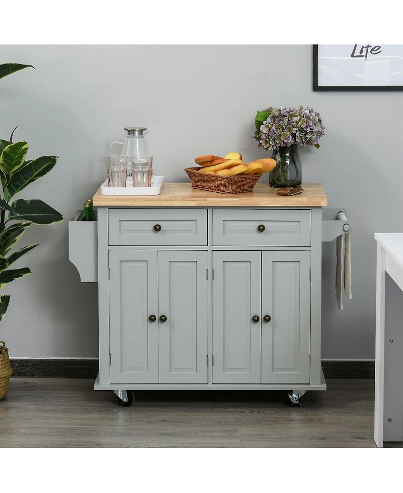 Halifax North America Gray Kitchen Assistant: Rolling Island with Rubber Wood Top and Storage