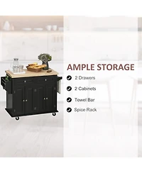 Halifax North America Black Kitchen Island: Cart with Varnished Rubberwood Top and Casters