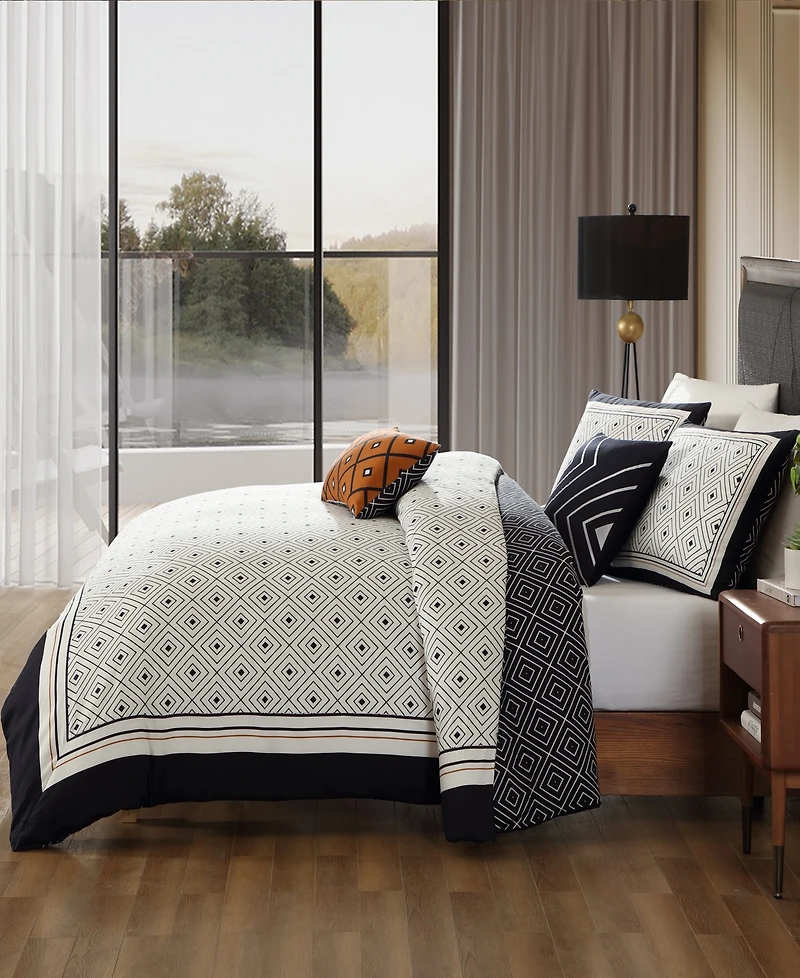 Bebejan Geometric Black & White Bedding 200 Thread Count 100% Cotton Sateen 5 Piece Reversible Queen Comforter Set