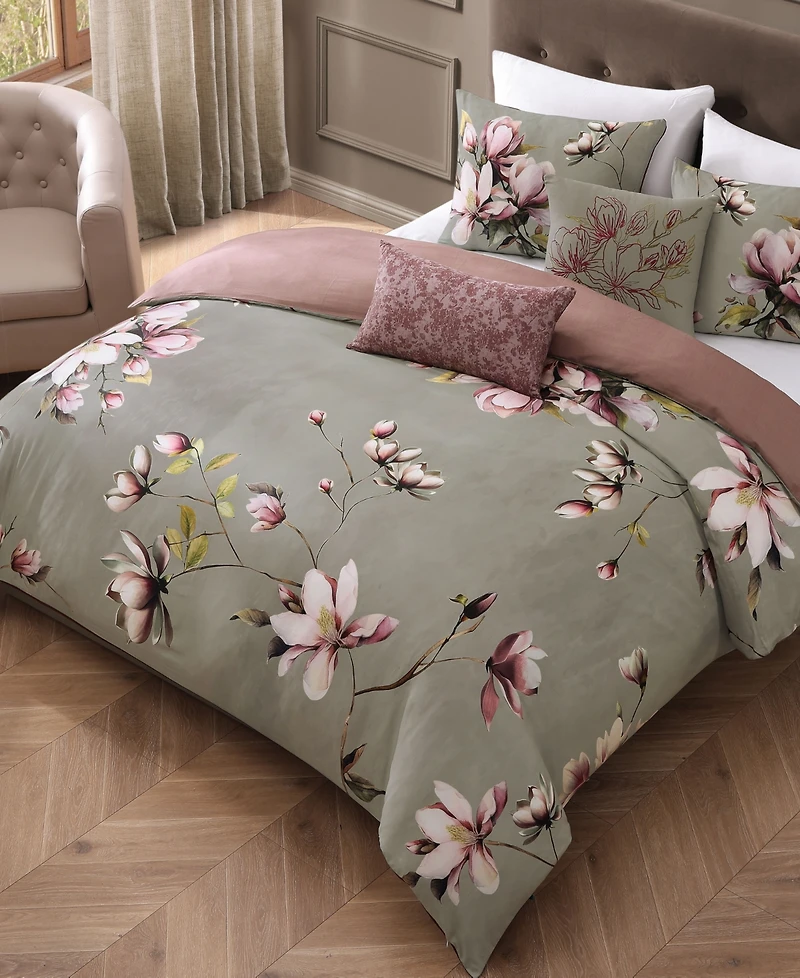Bebejan Purple Lilies Bedding 5 Piece King Size Reversible Comforter Set