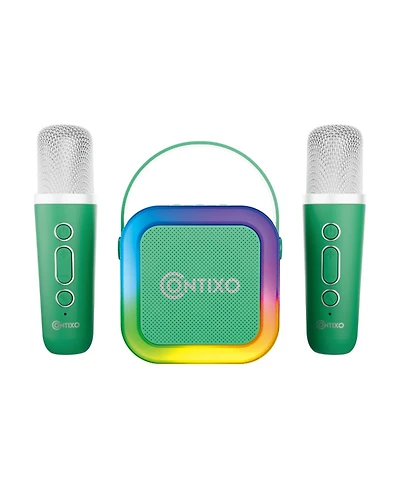 Contixo Mini Karaoke Machine with 2 Wireless Mics, Led Lights, Bluetooth Speaker