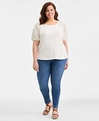 Style & Co Plus Cotton Embroidered-Sleeve Top, Macy's Exclusive