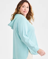 Style & Co Plus Waffle-Knit Hooded Sweatshirt