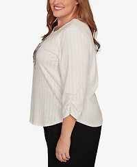 Alfred Dunner Plus Classic Holiday Stockings Gathered Sleeve Top