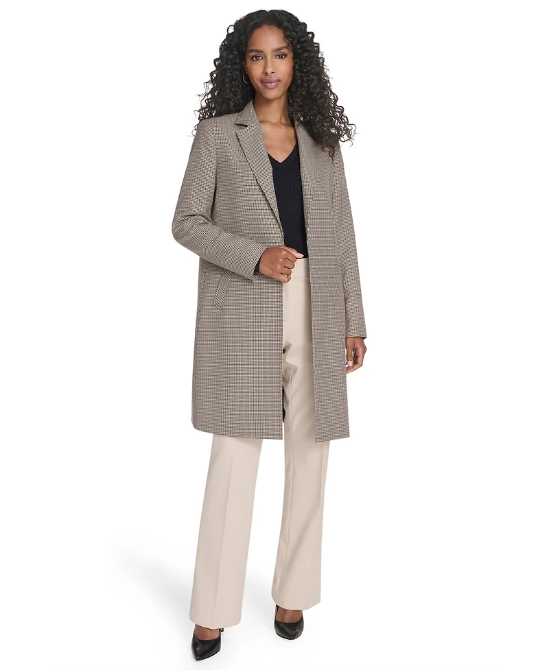 Tommy Hilfiger Women's Houndstooth Pattern Topper Long Jacket