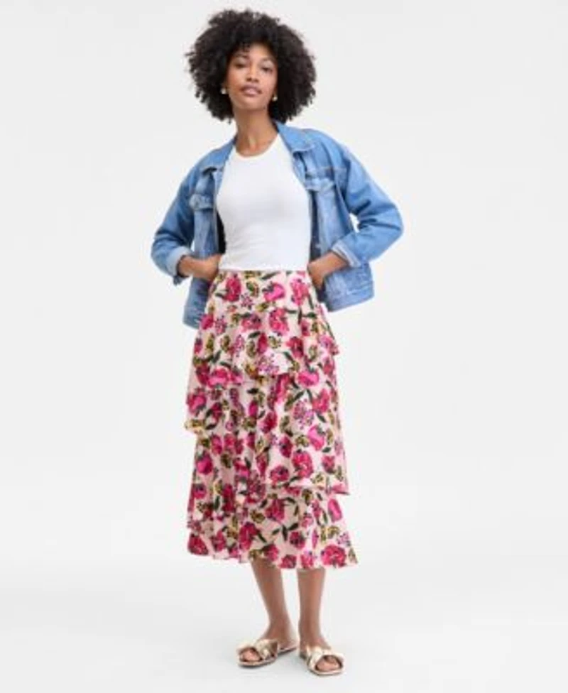 On 34th Womens Tiered Ruffle Midi Skirt Xxs 3x Macys Exclusive