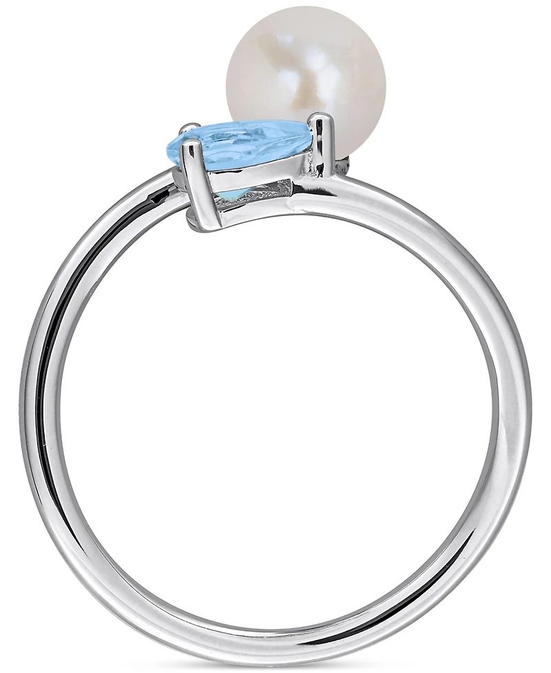 Cultured Freshwater Pearl (6mm) & Blue Topaz (3/8 ct. t.w.) Bypass Ring Sterling Silver