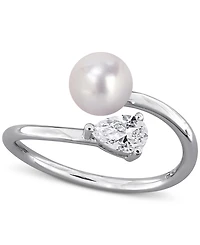 Cultured Freshwater Pearl (6mm) & Lab Grown White Sapphire (5/8 ct. t.w.) Bypass Ring Sterling Silver