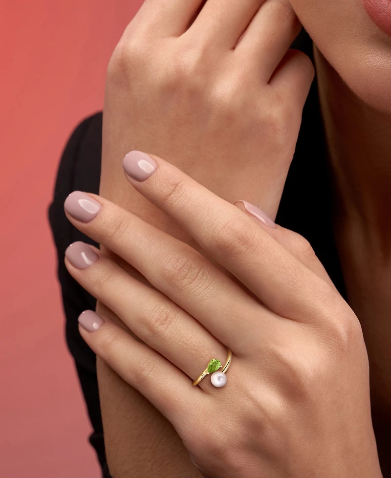 Macy's Gold Flash-Plated Sterling Silver Cultured Freshwater Pearl & Peridot Bypass Ring