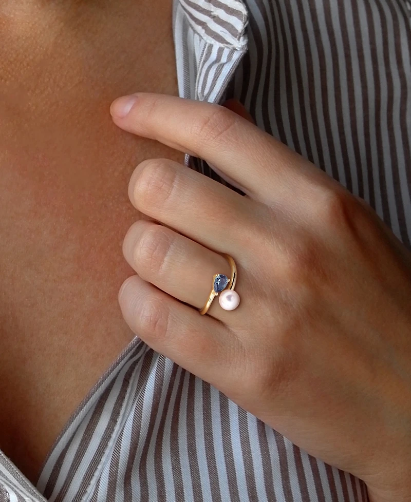 Cultured Freshwater Pearl & Lab-Created Alexandrite Ring (5/8 ct. t.w.) 18k Gold-Plated Sterling Silver