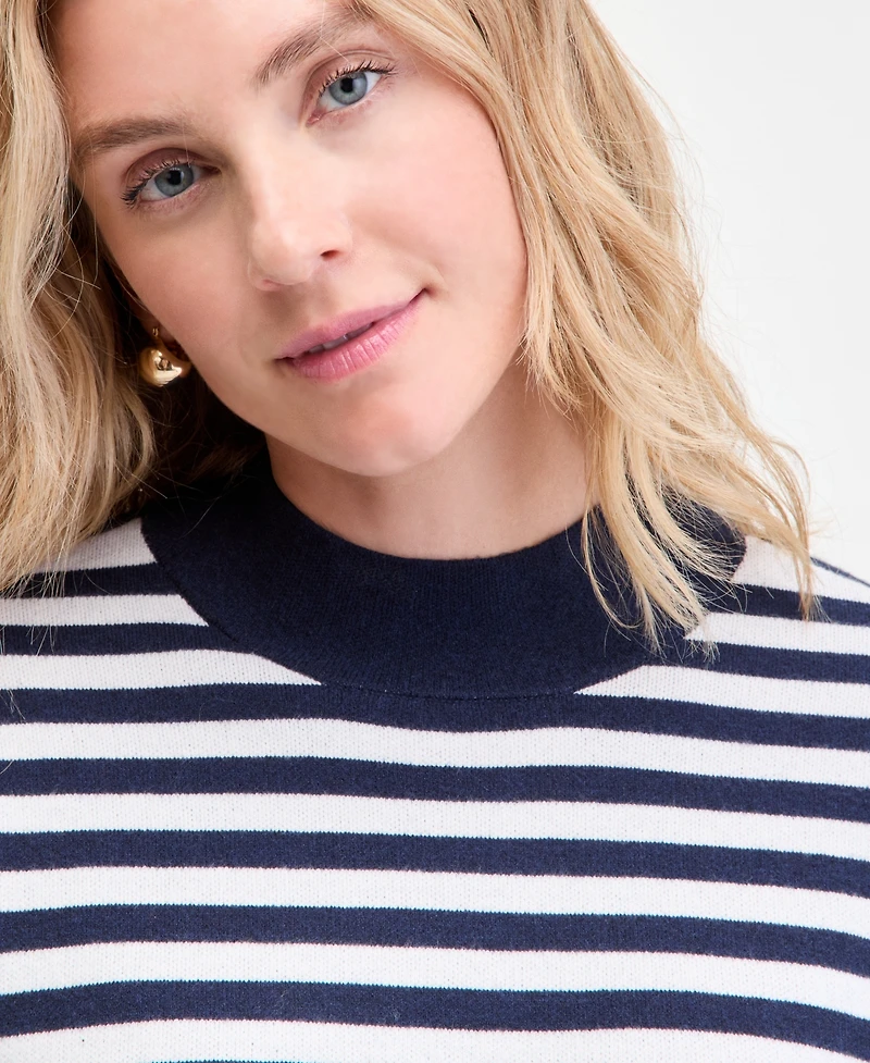 On 34th Women's Striped Mock Neck Sweater, Macy's Exclusive