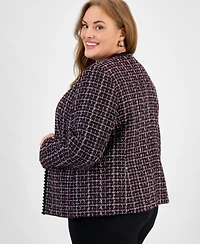 Kasper Plus Tweed Collarless Open-Front Jacket