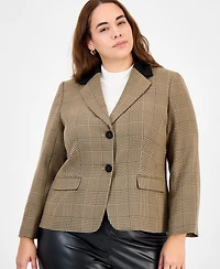 Kasper Plus Plaid Elbow-Patch Two-Button Jacket