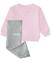 adidas Baby Girls 2-Piece Fleece Pull-On Sweatshirt and Flare-Leg Pants Set