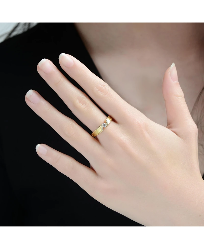 Genevive Sterling Silver 14K Gold Plated Clear Cubic Zirconia Band Ring