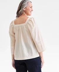 Style & Co Women's Square-Neck 3/4-Sleeve Shine Blouse, Macy's Exclusive