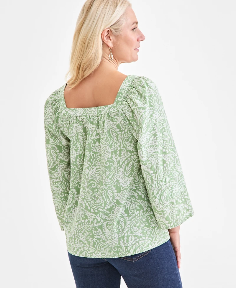 Style & Co Women's Printed Square-Neck 3/4-Sleeve Top, Macy's Exclusive