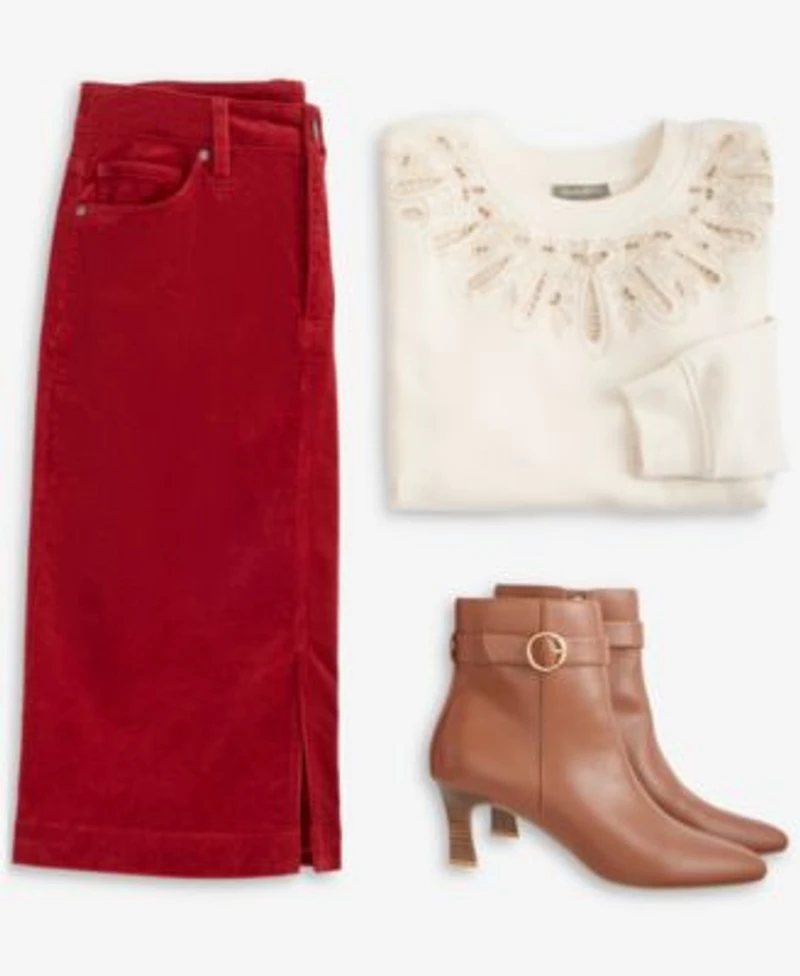September Hero Look Style Co Womens Broderie Anglaise Crewneck Sweatshirt Corduroy Midi Skirt Macys Exclusive