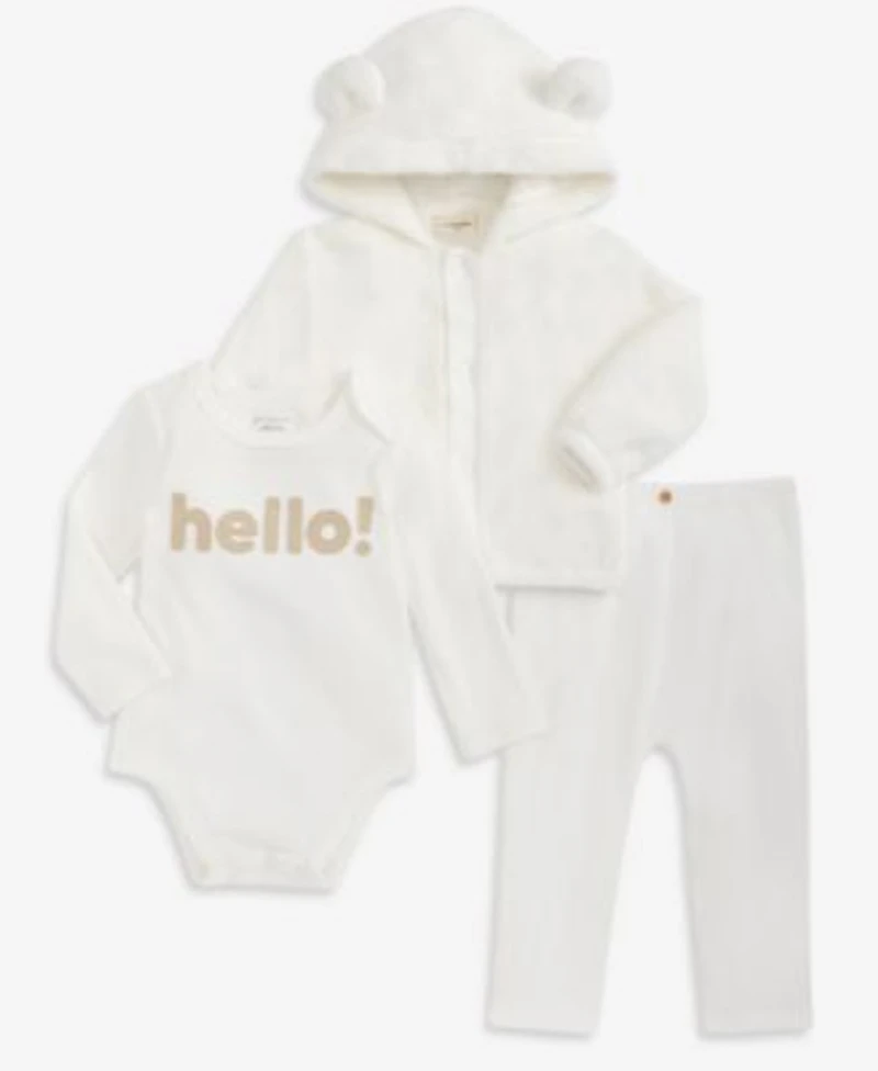 First Impressions Baby Hooded Faux Sherpa Jacket Hello Bodysuit Brushed Rib Pants Macys Exclusive