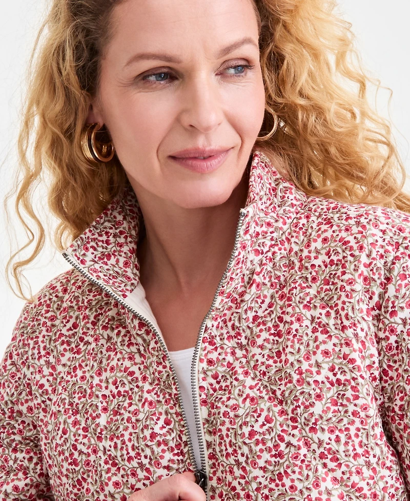 Style & Co Petite Cotton Floral Vines Puffer Jacket, Macy's Exclusive