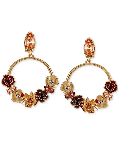 Guess Gold-Tone Floral Jewel Clip-On Hoop Earrings