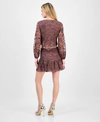 Guess Womens Seiah Embroidered Blouson Sleeve Blouse Seiah Mini Skirt