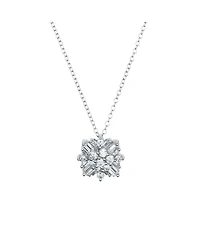 Sterling Silver White Gold Plated Cubic Zirconia Snowflake Cluster Pendant Necklace