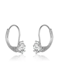 Genevive Sterling Silver White Gold Plating with Clear Oval Cubic Zirconia Leverback Earrings