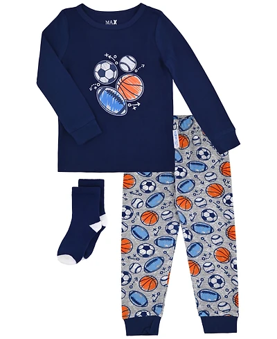 Max & Olivia Baby and Toddler Boys 2-Piece Sports Pajama with Socks Set