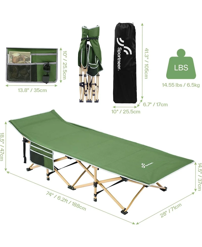 Sportneer Camping Cot: 1200D Double Layer Oxford Foldable Camping Cots for Adults