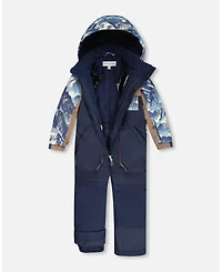 Deux par Boy One-Piece Play Snowsuit with Mountains Print Navy Blue - Child
