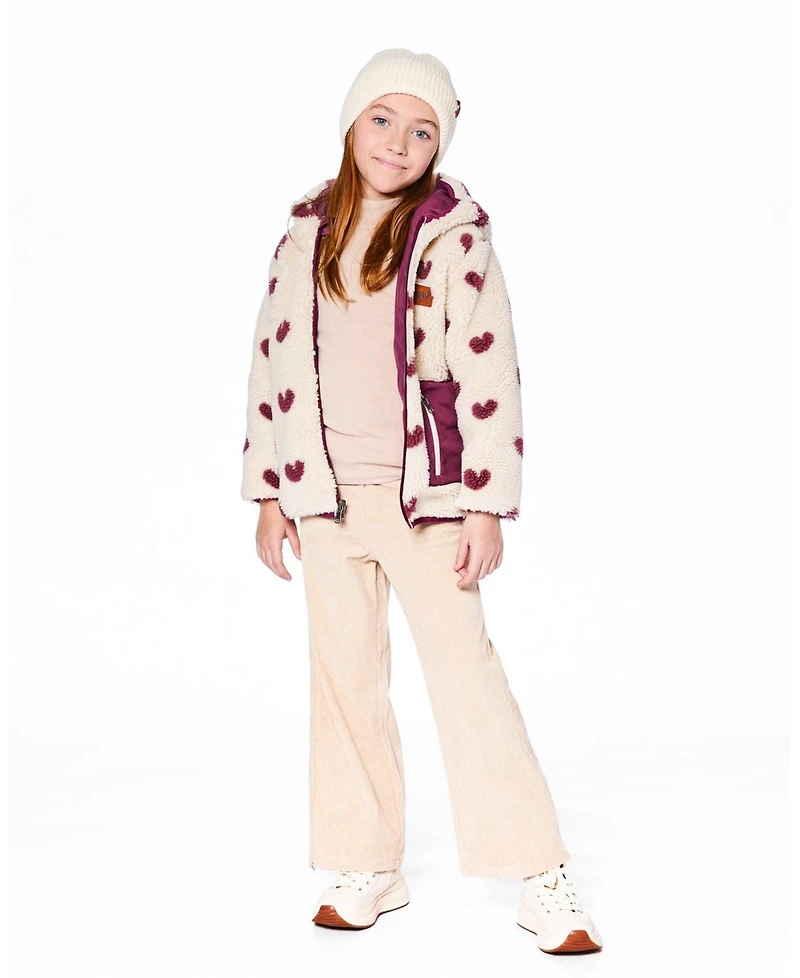 Deux par Girl Reversible Mid-Season Sherpa Jacket Burgundy Heart - Child
