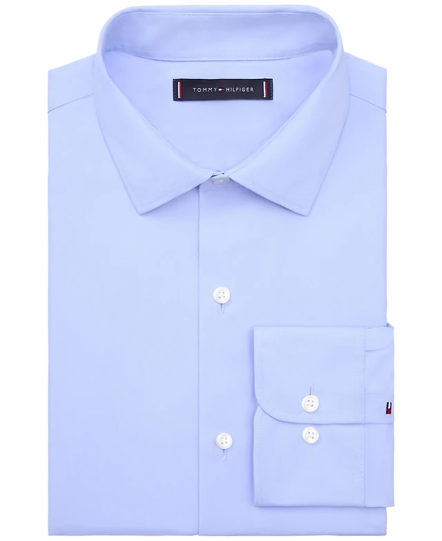 tommy hilfiger athletic fit stretch dress shirt Tommy Hilfiger Men's Athletic Fit Performance Stretch Th Flex Collar Dress  Shirt Blue Size XL