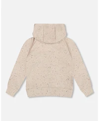 Deux par Girl Glittering Beige French Terry Hoodie with Heart Applique - Toddler|Child