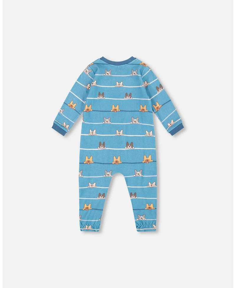 Deux par Baby Boy One-Piece Cotton Pajama Blue Dog Print